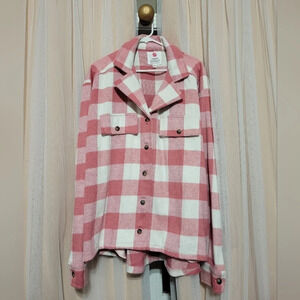 Simply Southern Oversized Fleece Trucker Shacket, Pink Buffalo Plaid, EUC!